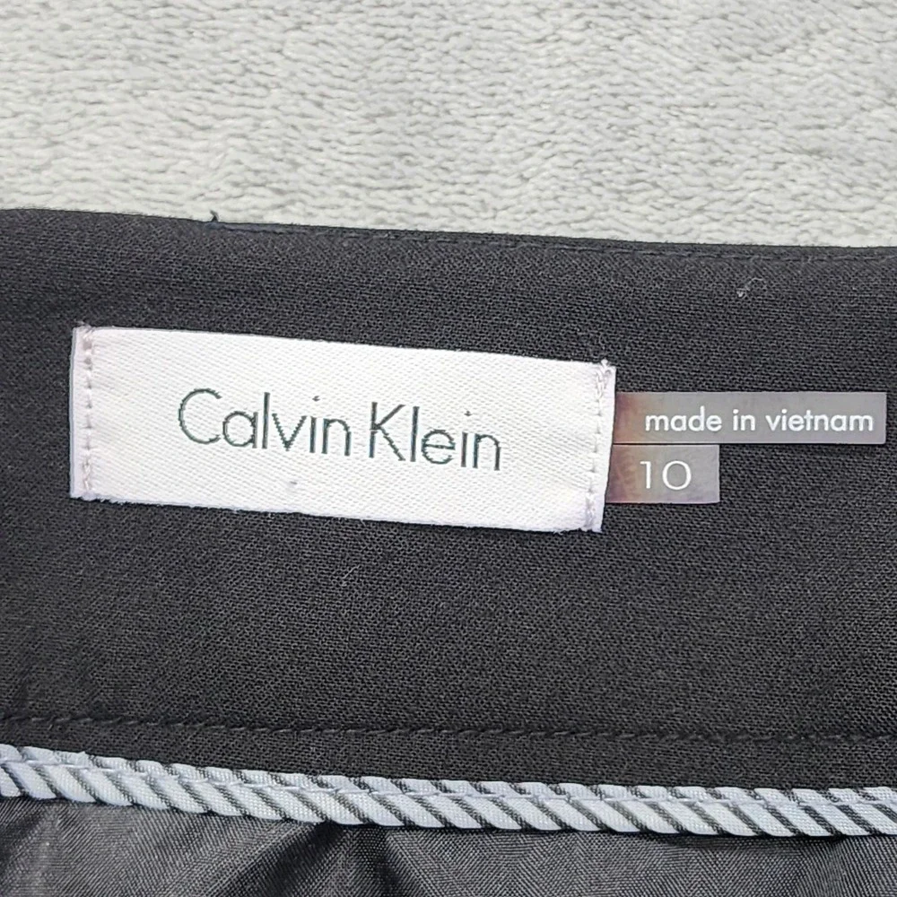 Calvin Klein Skirt Womens 10 Black Twill Pencil Knee Length Lined Stretch Office